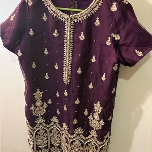 Purple Embroidered Short Sleeve kameez